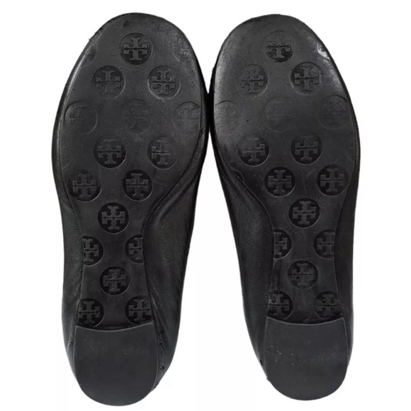 Tory Burch Elastic Back Black Gold Leather Ballet Ballerina Flats Women's 7.5 - Picture 4 of 8
